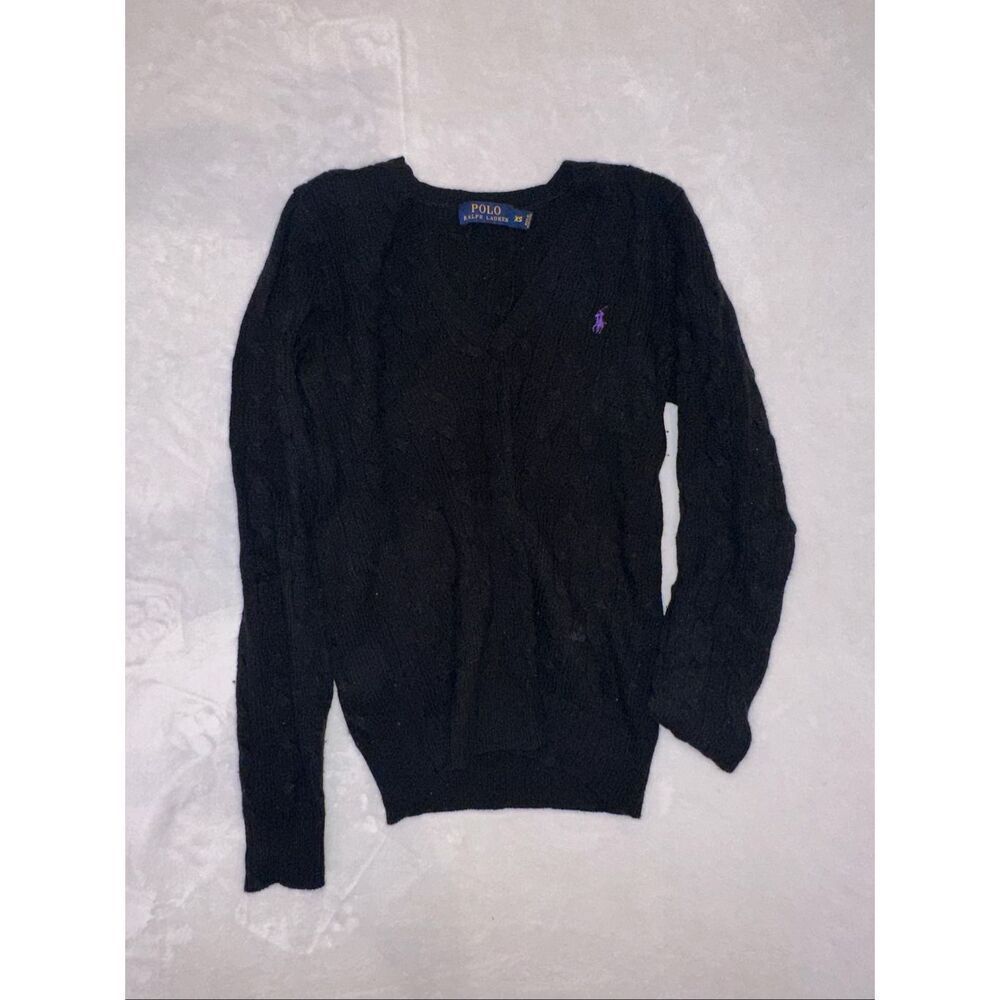 Polo Ralph Lauren size XS black sweater purple logo